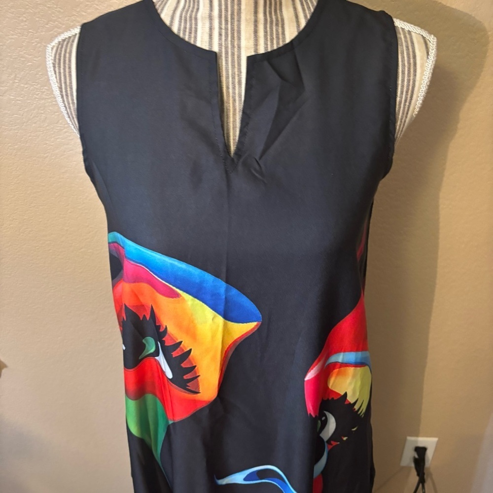 Festival Dress Small Black Multicolor Face Print Art Deco Sleeveless Maxi Colors - Picture 2 of 15